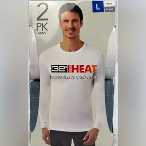 32 Degrees Men's White & Ht. Blue Long Sleeve Crew Neck 2 Pack sz L NWT